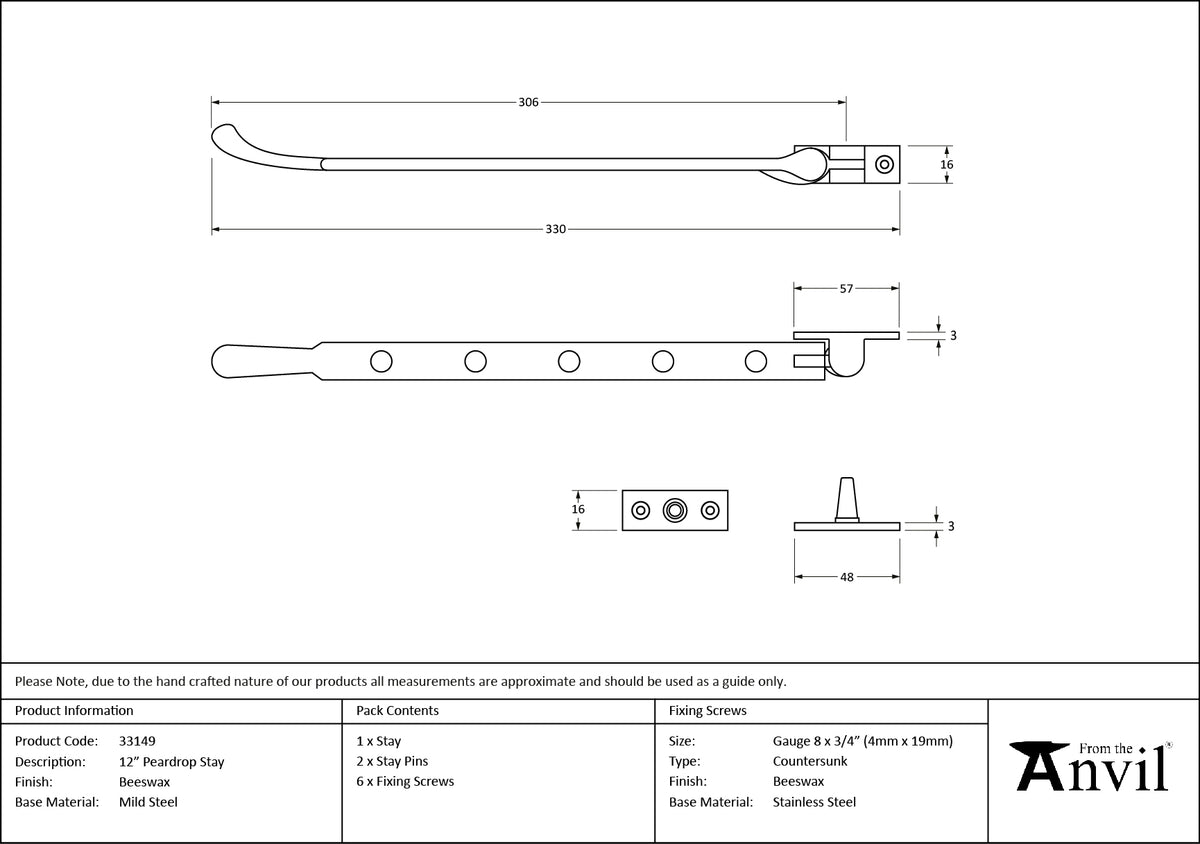 PEARDROP STAY 305 292x16x57 BWX - 33149 by MARCHES (ANVIL) ARCHITECTURAL HARDWARE
