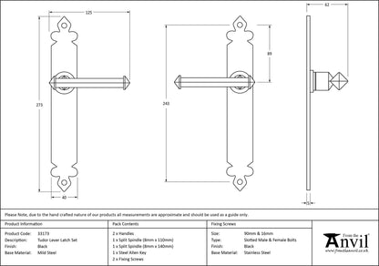 TUDOR LEVER HANDLE LATCH 125x273x62 BLK - 33173 by MARCHES (ANVIL) ARCHITECTURAL HARDWARE