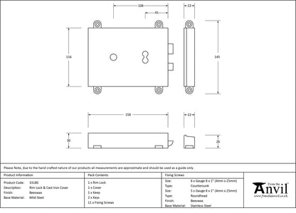 RIM LOCK+COVER 154x116x30 BWX - 33180 by MARCHES (ANVIL) ARCHITECTURAL HARDWARE