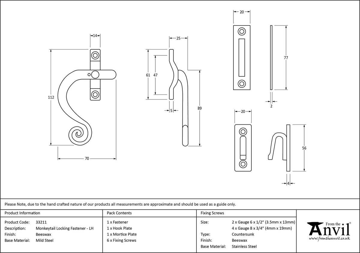 MONKEYTAIL FASTENER LOCK LH 112x14x25 BWX - 33211 by MARCHES (ANVIL) ARCHITECTURAL HARDWARE