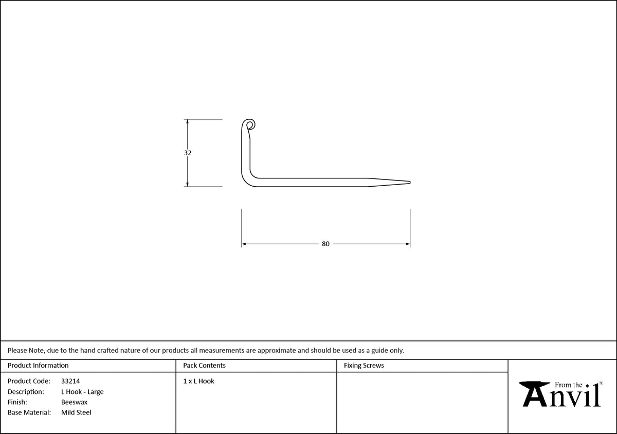 L HOOK 82x32 BWX - 33214 by MARCHES (ANVIL) ARCHITECTURAL HARDWARE