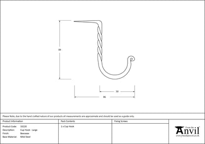 CUP HOOK 89x44 BWX - 33220 by MARCHES (ANVIL) ARCHITECTURAL HARDWARE