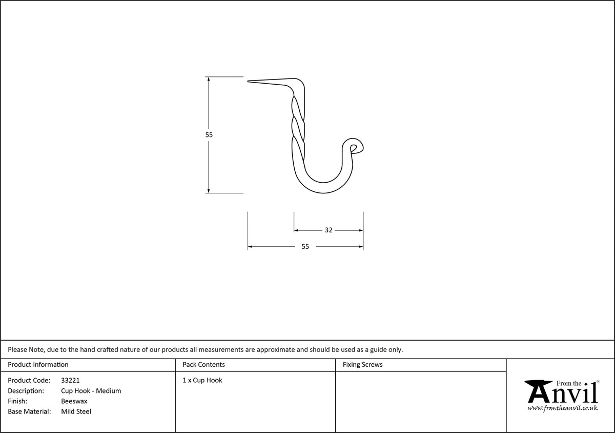 CUP HOOK 51x32 BWX - 33221 by MARCHES (ANVIL) ARCHITECTURAL HARDWARE