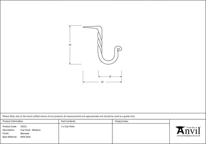 CUP HOOK 51x32 BWX - 33221 by MARCHES (ANVIL) ARCHITECTURAL HARDWARE