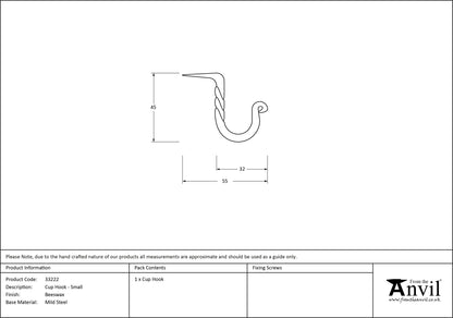 CUP HOOK 38x25 BWX - 33222 by MARCHES (ANVIL) ARCHITECTURAL HARDWARE