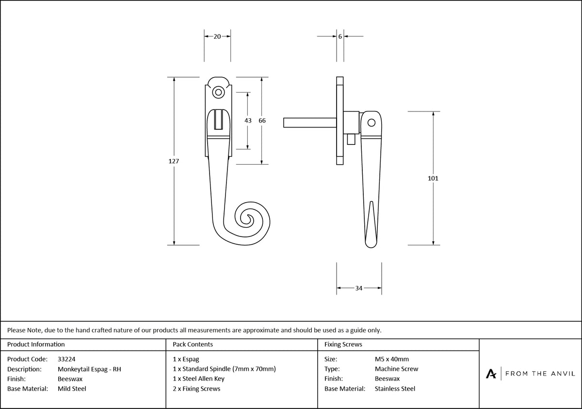 MONKEYTAIL ESPAGNOLETTE RH 127x20x34 BWX - 33224 by MARCHES (ANVIL) ARCHITECTURAL HARDWARE