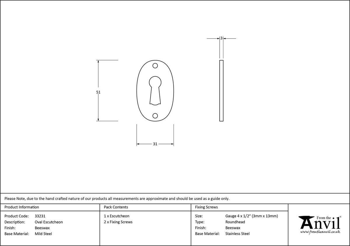 ESCUTCHEON OVAL 51x31x2.5 BWX - 33231 by MARCHES (ANVIL) ARCHITECTURAL HARDWARE