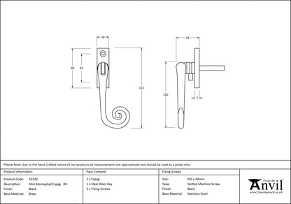 MONKEYTAIL ESPAGNOLETTE SLIM RH 122x18x35 BLK - 33242 by MARCHES (ANVIL) ARCHITECTURAL HARDWARE