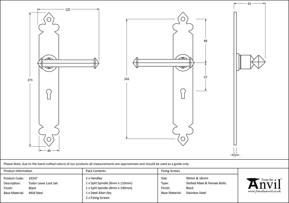 TUDOR LEVER HANDLE LOCK 125x273x62 BLK - 33247 by MARCHES (ANVIL) ARCHITECTURAL HARDWARE