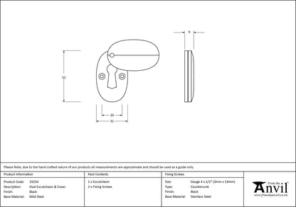 ESCUTCHEON+COVER OVAL 51x31 BLK - 33254 by MARCHES (ANVIL) ARCHITECTURAL HARDWARE