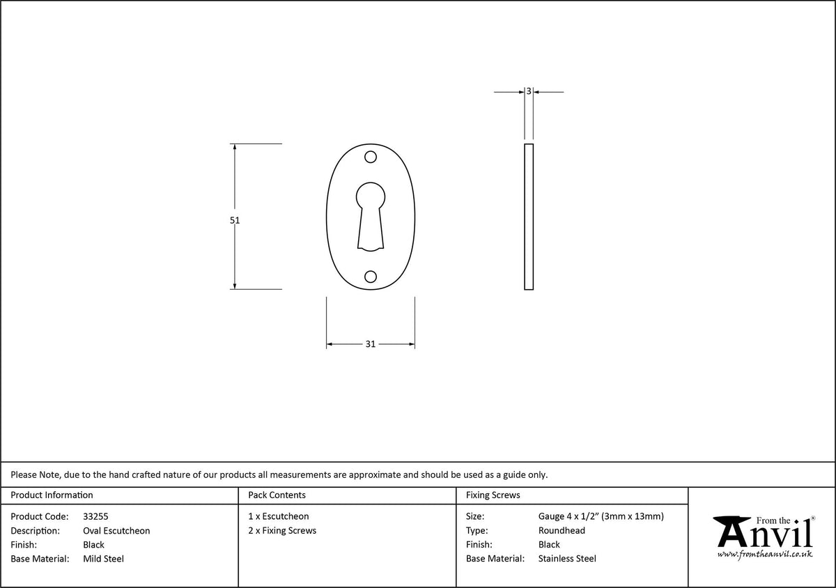 ESCUTCHEON OVAL 51x31x2.5 BLK - 33255 by MARCHES (ANVIL) ARCHITECTURAL HARDWARE