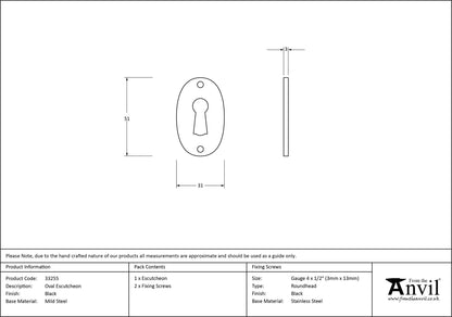 ESCUTCHEON OVAL 51x31x2.5 BLK - 33255 by MARCHES (ANVIL) ARCHITECTURAL HARDWARE