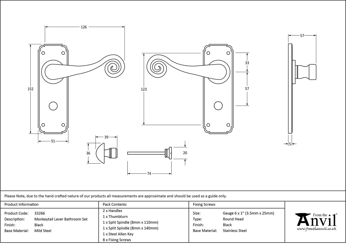 MONKEYTAIL LEVER HANDLE BATH 126x152x57 BLK - 33266 by MARCHES (ANVIL) ARCHITECTURAL HARDWARE