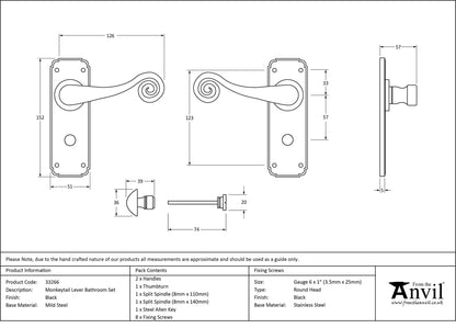 MONKEYTAIL LEVER HANDLE BATH 126x152x57 BLK - 33266 by MARCHES (ANVIL) ARCHITECTURAL HARDWARE