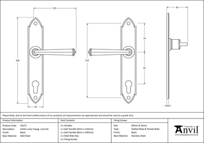 GOTHIC ESPAGNOLETTE LEVER LOCK 125x248x64 BLK - 33273 by MARCHES (ANVIL) ARCHITECTURAL HARDWARE