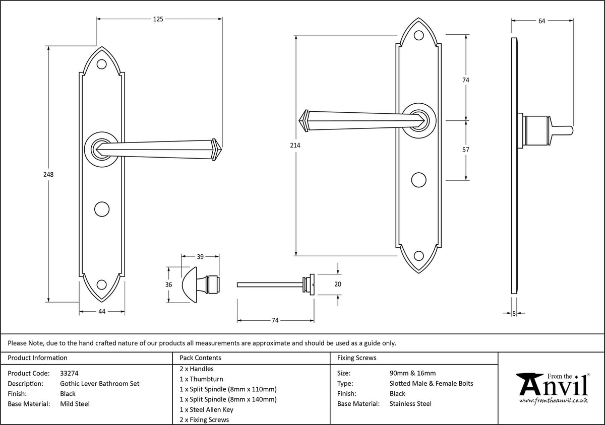 GOTHIC LEVER HANDLE BATH 125x248x64 BLK - 33274 by MARCHES (ANVIL) ARCHITECTURAL HARDWARE