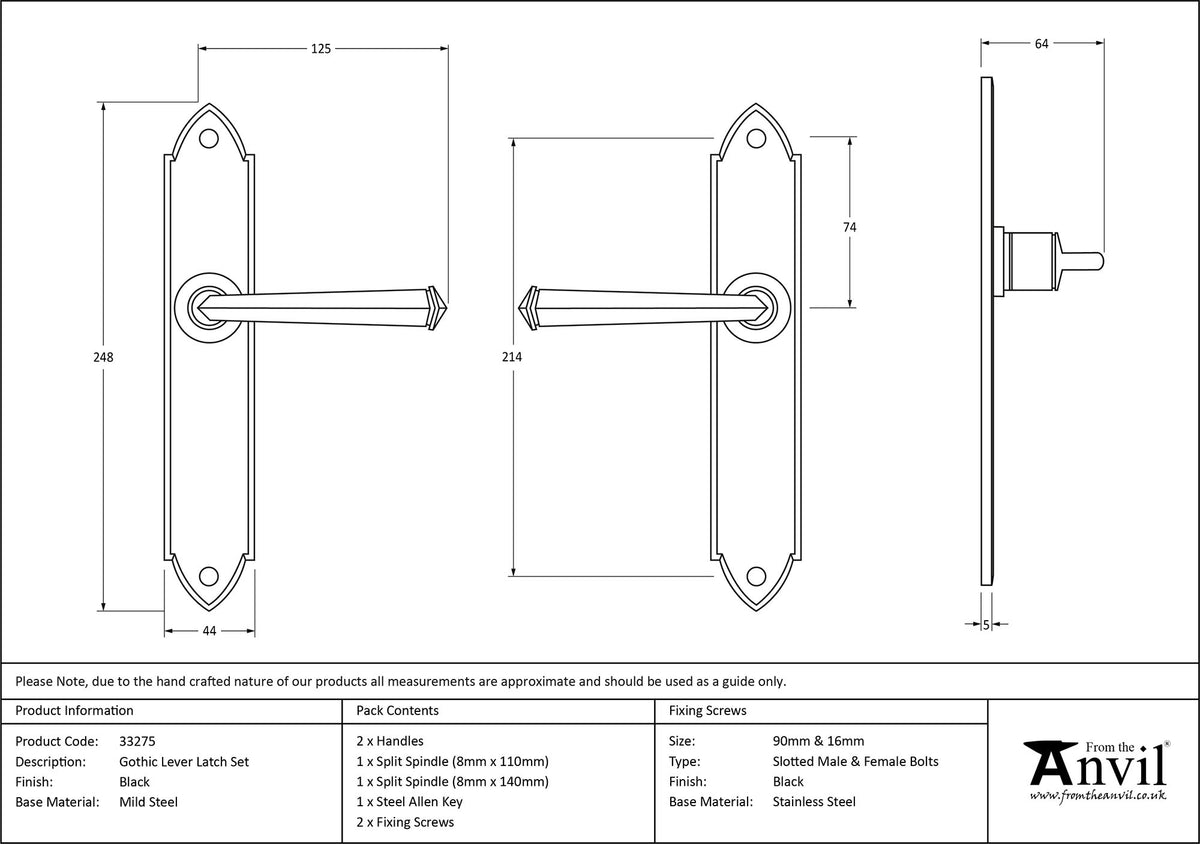 GOTHIC LEVER HANDLE LATCH 125x248x64 BLK - 33275 by MARCHES (ANVIL) ARCHITECTURAL HARDWARE