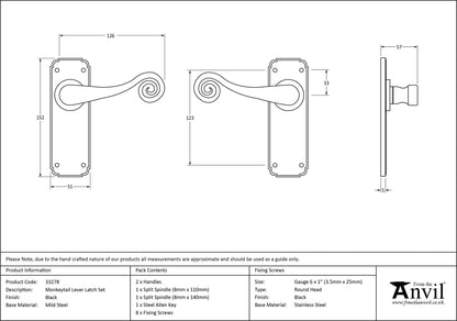 MONKEYTAIL LEVER HANDLE LATCH 126x152x57 BLK - 33278 by MARCHES (ANVIL) ARCHITECTURAL HARDWARE