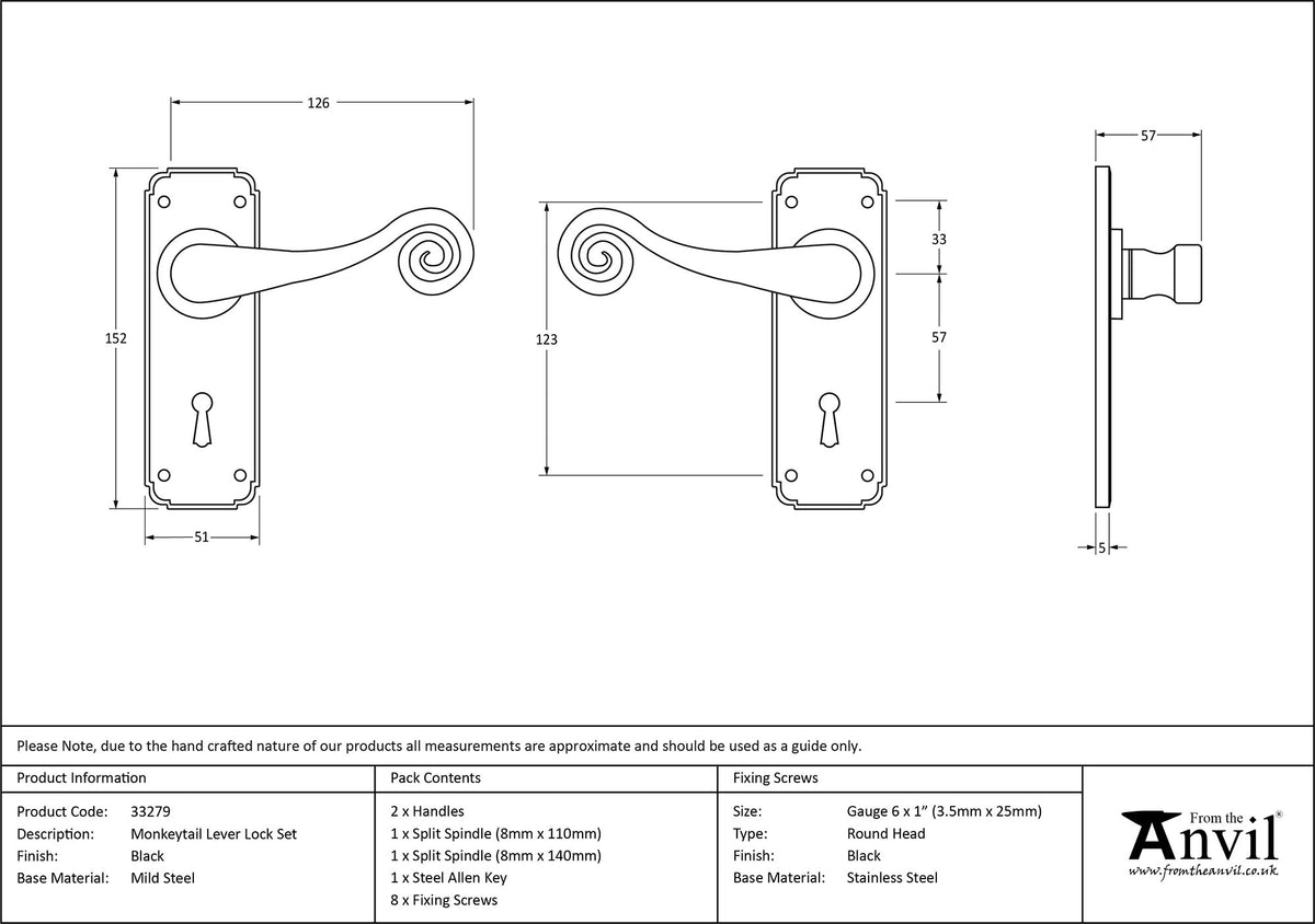 MONKEYTAIL LEVER HANDLE LOCK 126x152x57 BLK - 33279 by MARCHES (ANVIL) ARCHITECTURAL HARDWARE