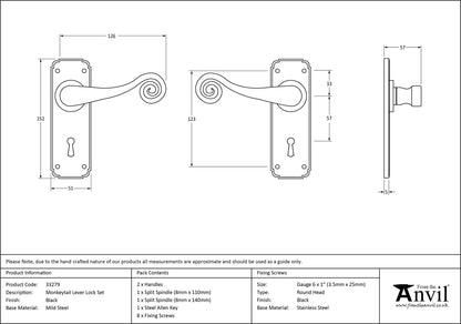 MONKEYTAIL LEVER HANDLE LOCK 126x152x57 BLK - 33279 by MARCHES (ANVIL) ARCHITECTURAL HARDWARE