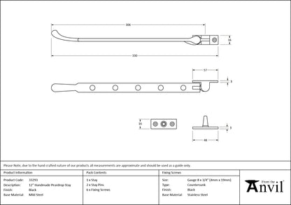 PEARDROP STAY 305 292x16x57 BLK - 33293 by MARCHES (ANVIL) ARCHITECTURAL HARDWARE