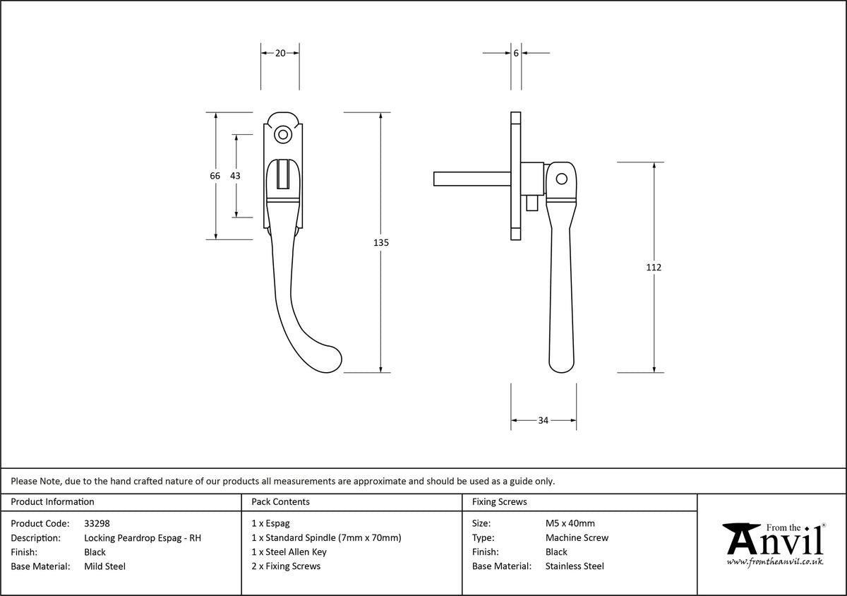 PEARDROP ESPAGNOLETTE RH 135x20x34 BLK - 33298 by MARCHES (ANVIL) ARCHITECTURAL HARDWARE
