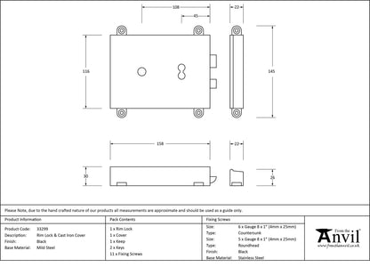 RIM LOCK+COVER 154x116x30 BLK - 33299 by MARCHES (ANVIL) ARCHITECTURAL HARDWARE