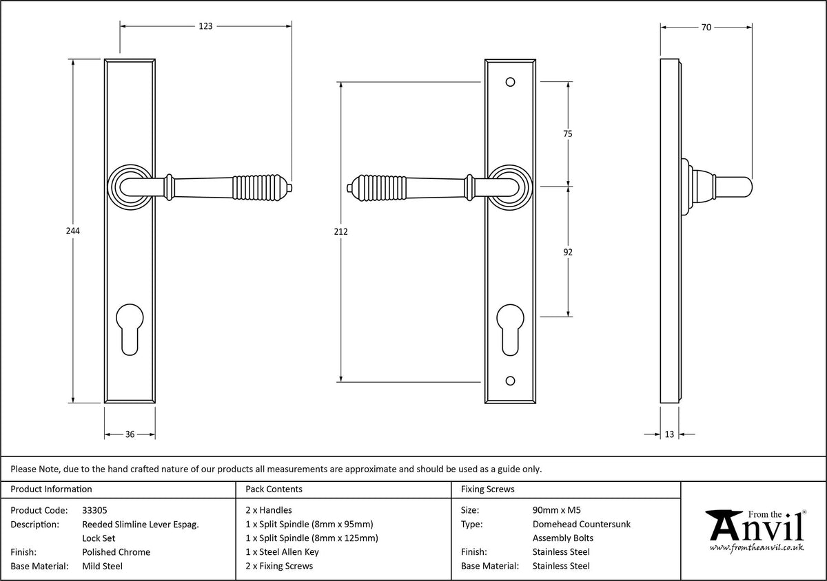REEDED SLIMLINE ESPAGNOLETTE LOCK 123x244x70 PCP - 33305 by MARCHES (ANVIL) ARCHITECTURAL HARDWARE