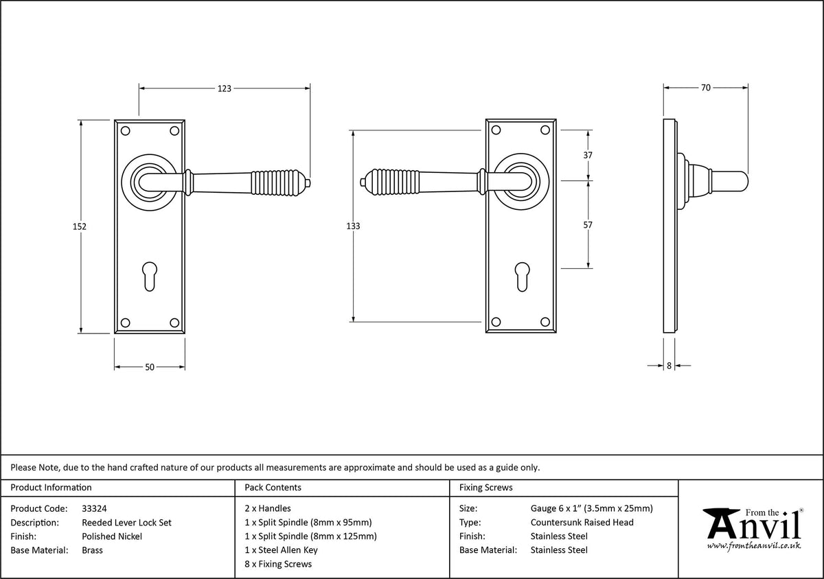 REEDED LEVER HANDLE LOCK 123x152x70 PNP - 33324 by MARCHES (ANVIL) ARCHITECTURAL HARDWARE