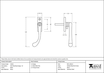 SLIM PEARDROP ESPAGNOLETTE LH 124x18x35 BLK - 33331 by MARCHES (ANVIL) ARCHITECTURAL HARDWARE