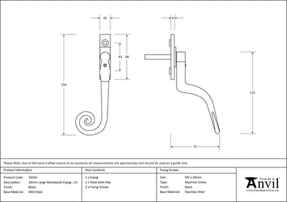 MONKEYTAIL ESPAGNOLETTE LH 154x16x75 BLK - 33342 by MARCHES (ANVIL) ARCHITECTURAL HARDWARE