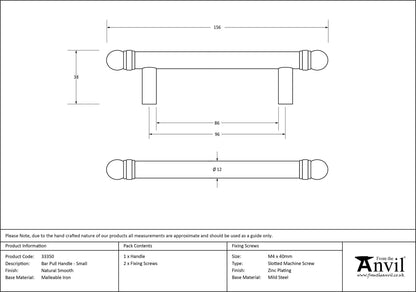BAR PULL HANDLE 096HC 12x156x38 NSM - 33350 by MARCHES (ANVIL) ARCHITECTURAL HARDWARE