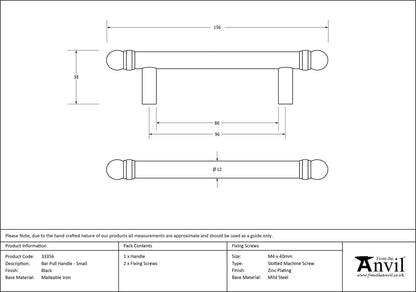 BAR PULL HANDLE 096HC 12x156x38 BLK - 33356 by MARCHES (ANVIL) ARCHITECTURAL HARDWARE