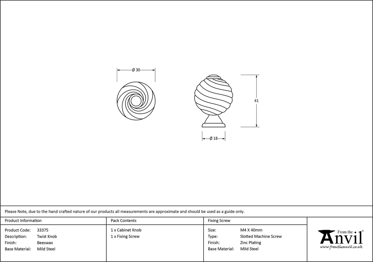 TWIST KNOB 30x41x18 BWX - 33375 by MARCHES (ANVIL) ARCHITECTURAL HARDWARE