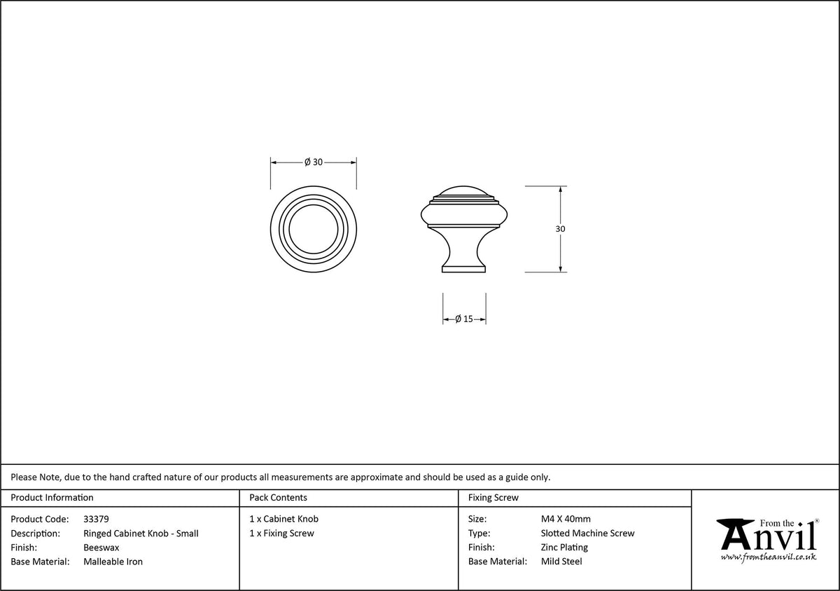 RINGED CABINET KNOB D30x30xD15 BWX - 33379 by MARCHES (ANVIL) ARCHITECTURAL HARDWARE
