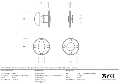 THUMBTURN SET ROUND 41x35 PEW - 33383 by MARCHES (ANVIL) ARCHITECTURAL HARDWARE