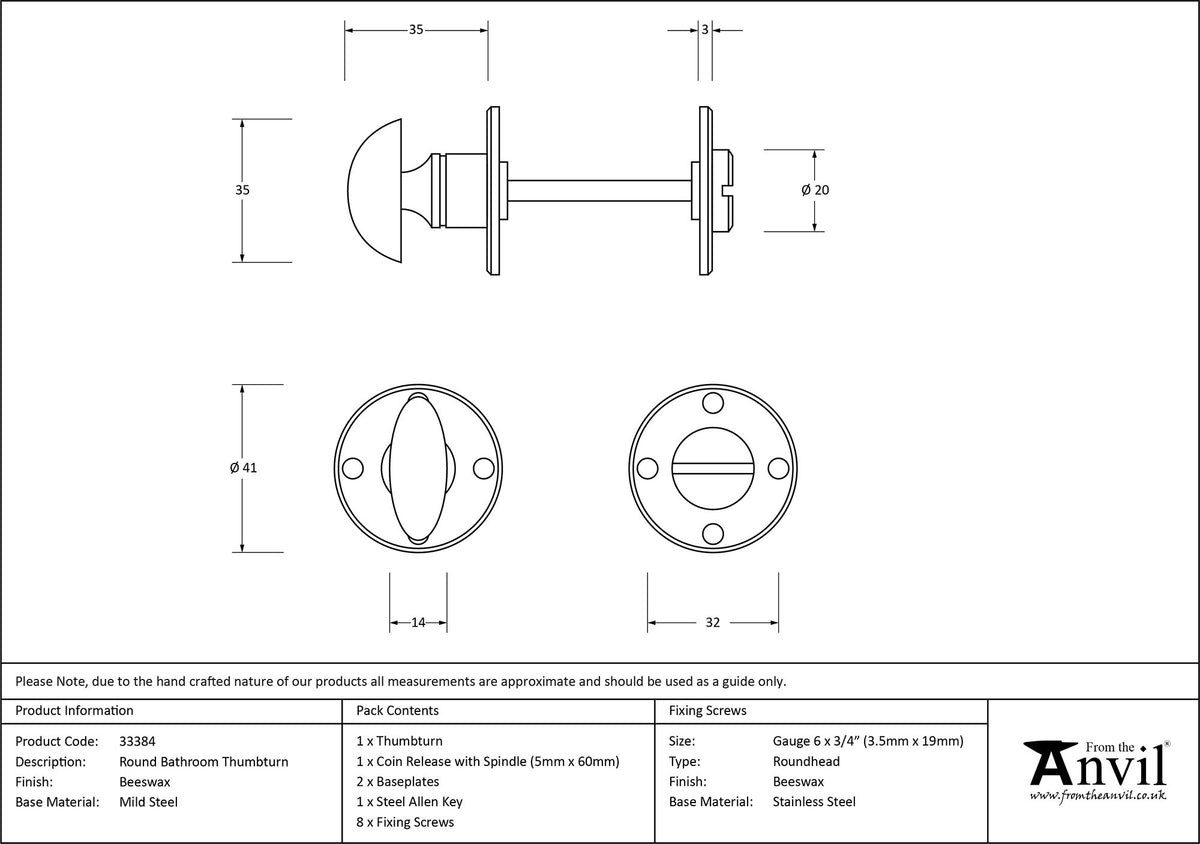 THUMBTURN SET ROUND 41x35 BWX - 33384 by MARCHES (ANVIL) ARCHITECTURAL HARDWARE