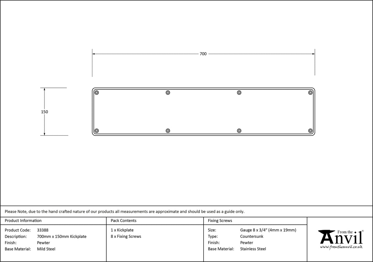 KICK PLATE 700x150 PEW - 33388 by MARCHES (ANVIL) ARCHITECTURAL HARDWARE