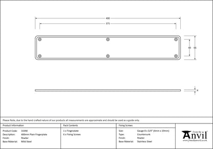 PLAIN FINGERPLATE 0400x66x4 PEW - 33390 by MARCHES (ANVIL) ARCHITECTURAL HARDWARE
