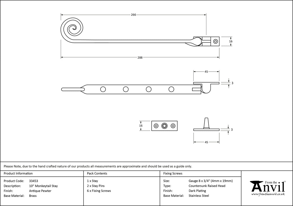CAST MONKEYTAIL STAY 254 288x16x57 APW - 33453 by MARCHES (ANVIL) ARCHITECTURAL HARDWARE
