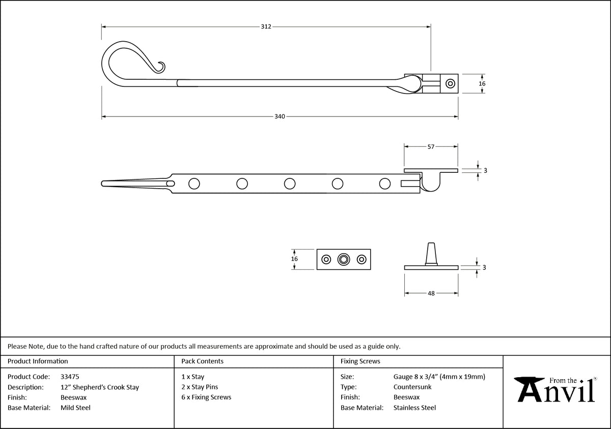 SHEPHERD'S CROOK STAY 305 360x16x57 BWX - 33475 by MARCHES (ANVIL) ARCHITECTURAL HARDWARE