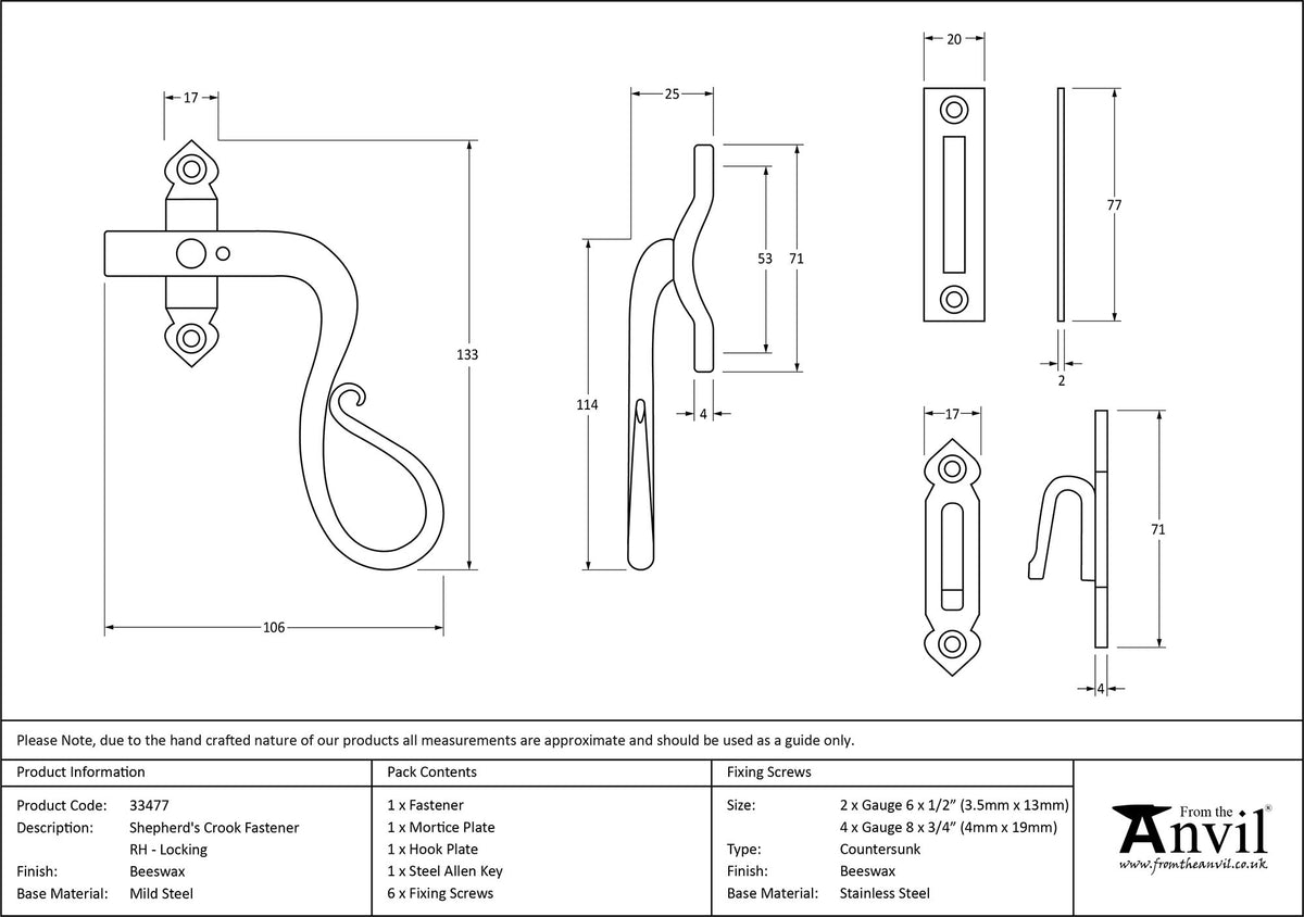 SHEPHERD'S CROOK LOCK RH 133x17x25 BWX - 33477 by MARCHES (ANVIL) ARCHITECTURAL HARDWARE