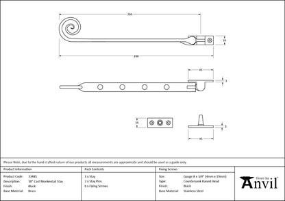 CAST MONKEYTAIL STAY 254 288x16x57 BLK - 33485 by MARCHES (ANVIL) ARCHITECTURAL HARDWARE