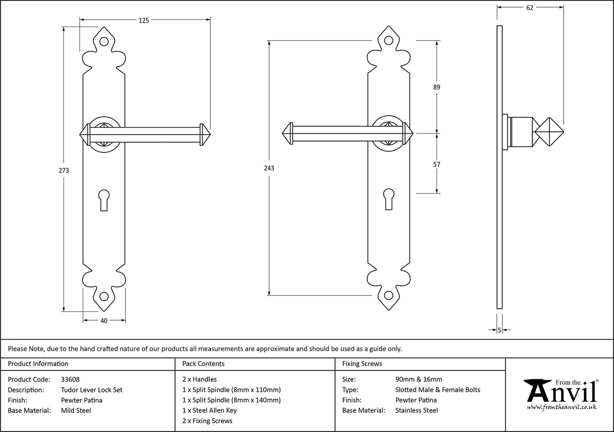 TUDOR LEVER HANDLE LOCK 125x273x62 PEW - 33608 by MARCHES (ANVIL) ARCHITECTURAL HARDWARE