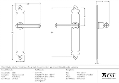 TUDOR LEVER HANDLE LATCH 125x273x62 PEW - 33609 by MARCHES (ANVIL) ARCHITECTURAL HARDWARE