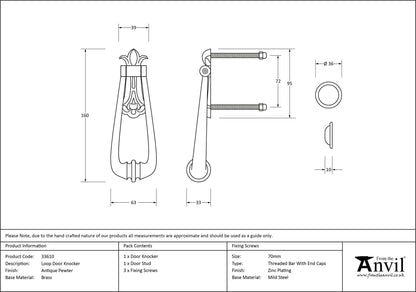 LOOP DOOR KNOCKER 160x63x33 APW - 33610 by MARCHES (ANVIL) ARCHITECTURAL HARDWARE