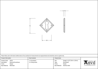 ESCUTCHEON DIAMOND 41x41x2.5 PEW - 33613 by MARCHES (ANVIL) ARCHITECTURAL HARDWARE