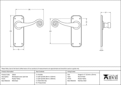 MONKEYTAIL LEVER HANDLE LATCH 126x152x57 PEW - 33616 by MARCHES (ANVIL) ARCHITECTURAL HARDWARE