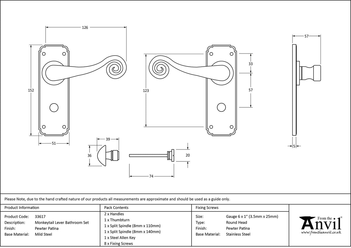MONKEYTAIL LEVER HANDLE BATH 126x152x57 PEW - 33617 by MARCHES (ANVIL) ARCHITECTURAL HARDWARE