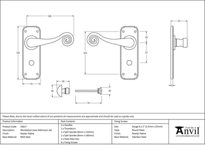 MONKEYTAIL LEVER HANDLE BATH 126x152x57 PEW - 33617 by MARCHES (ANVIL) ARCHITECTURAL HARDWARE